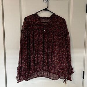 Zara Sheer Floral Blouse - Black and Pink
